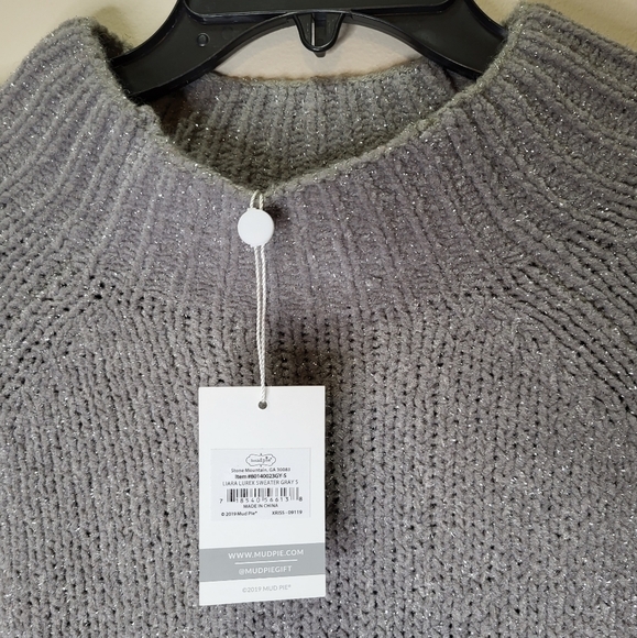 NWT Mudpie small gray mock neck bishop sleeves - Picture 2 of 13